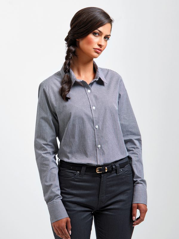 Women's Microcheck (Gingham) long sleeve cotton shirt