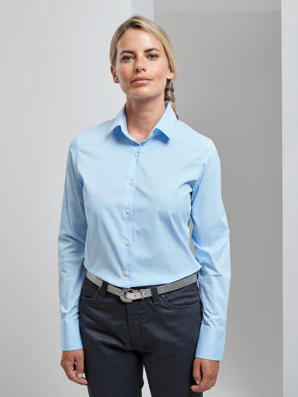 Women's stretch fit cotton poplin long sleeve blouse