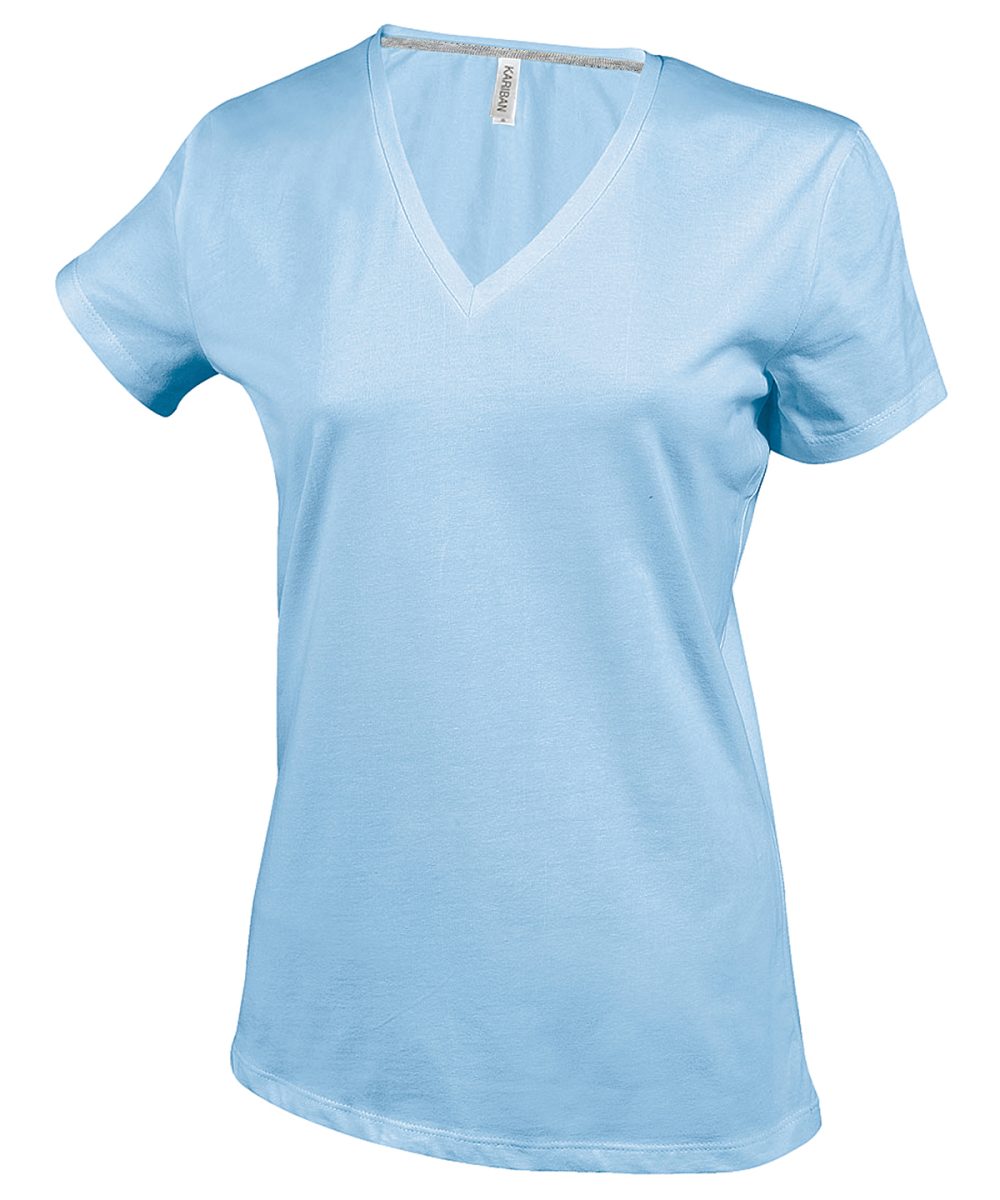 Ladies' short-sleeved V-neck T-shirt Sky Blue