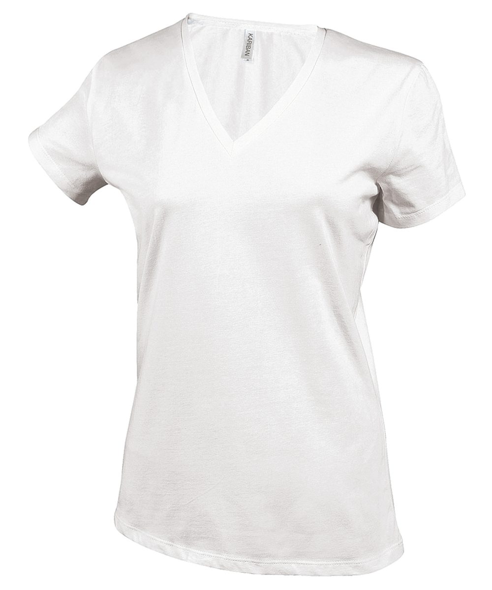 Ladies' short-sleeved V-neck T-shirt White