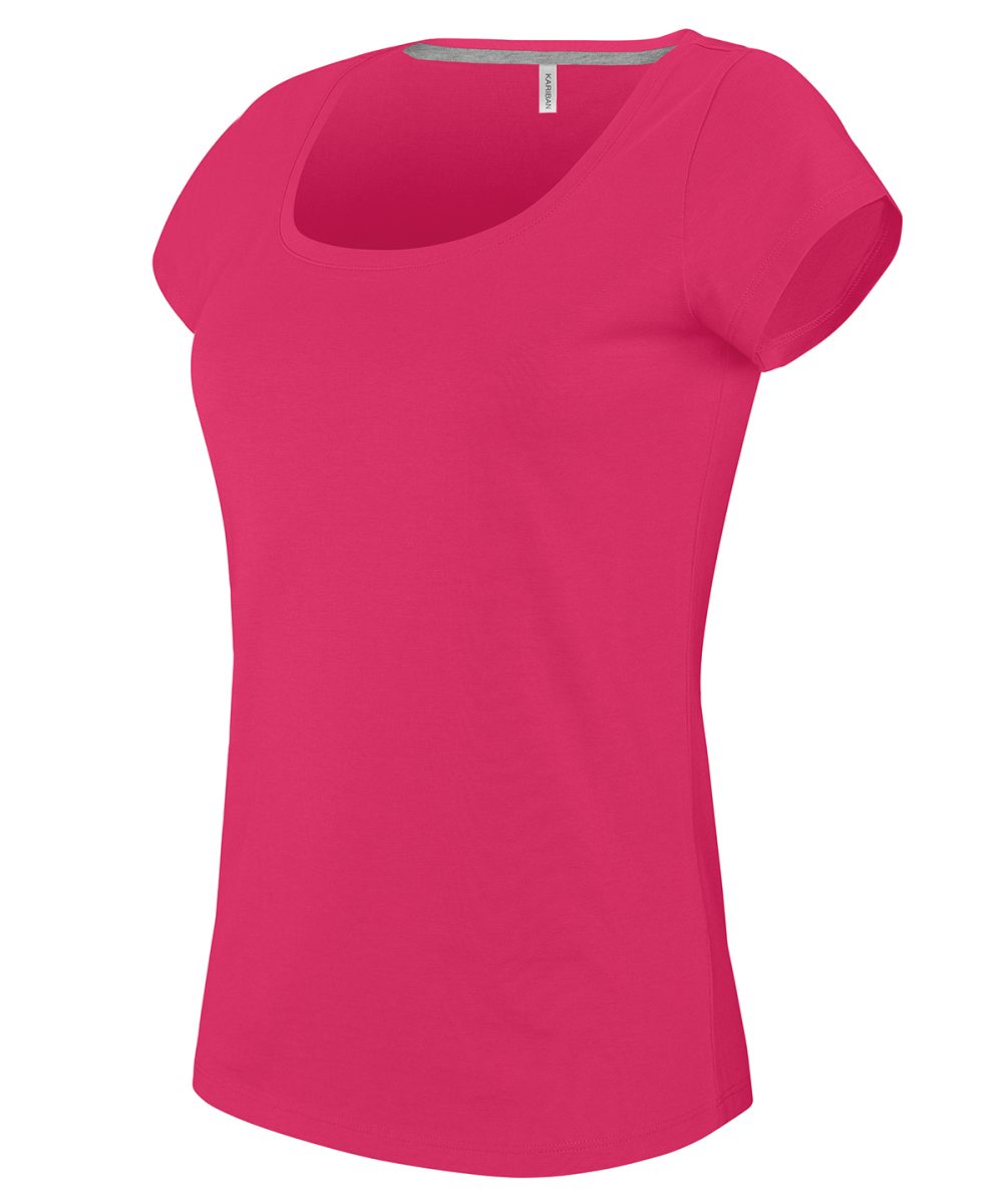 Ladies’ boat neck short-sleeved T-shirt Fuchsia
