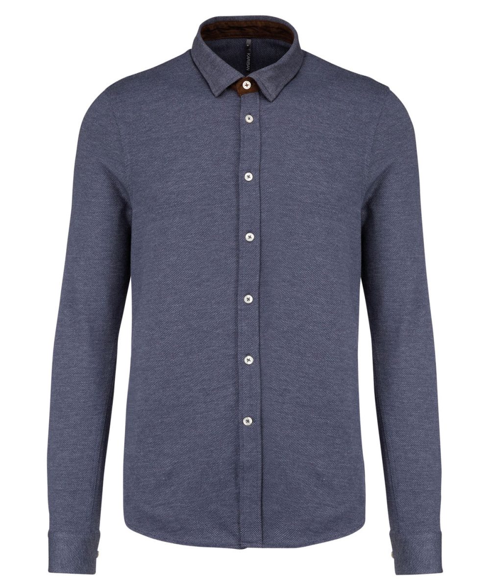 Long-sleeved jacquard knit shirt Blue