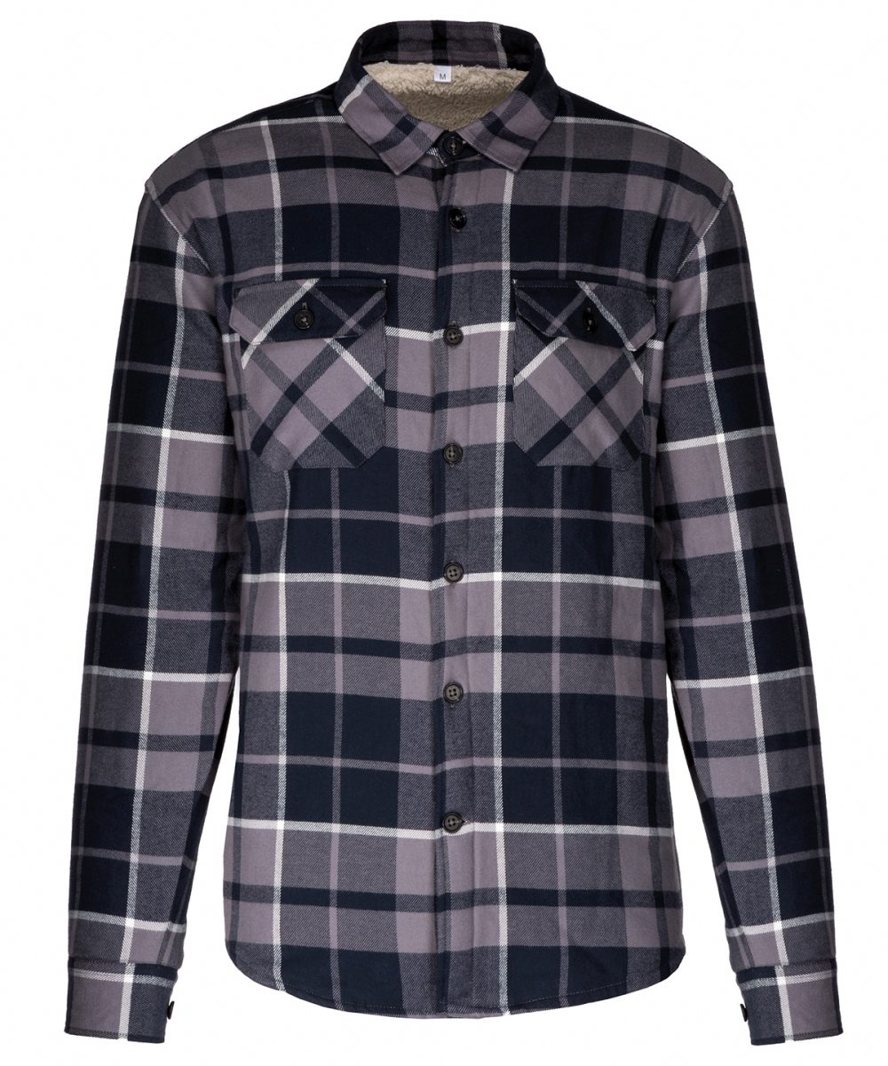 Sherpa-lined checked shirt jacket Storm Grey/Navy