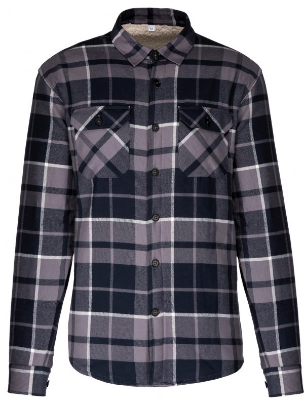 Sherpa-lined checked shirt jacket Storm Grey/Navy