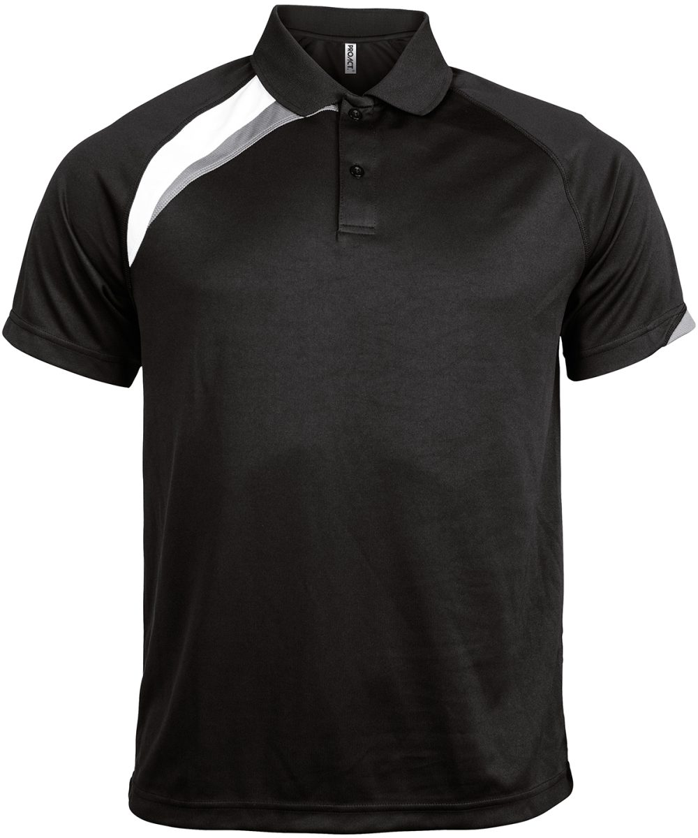Adults' short-sleeved sports polo shirt Black/White/Storm Grey