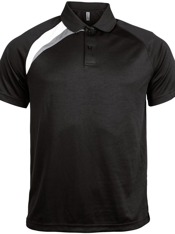 Adults' short-sleeved sports polo shirt Black/White/Storm Grey