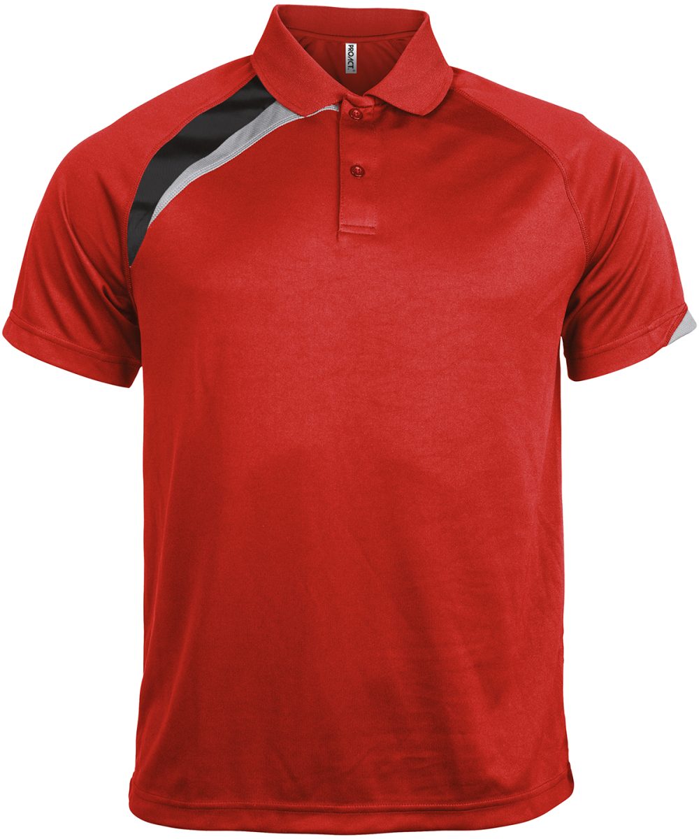 Adults' short-sleeved sports polo shirt Red/Black/Storm Grey