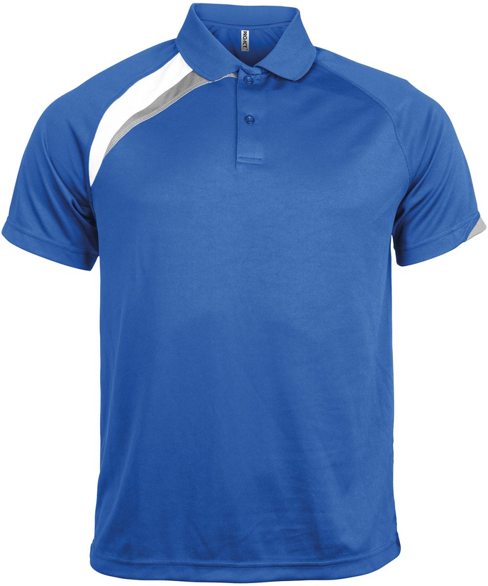 Adults' short-sleeved sports polo shirt Royal Blue/White/Storm Grey