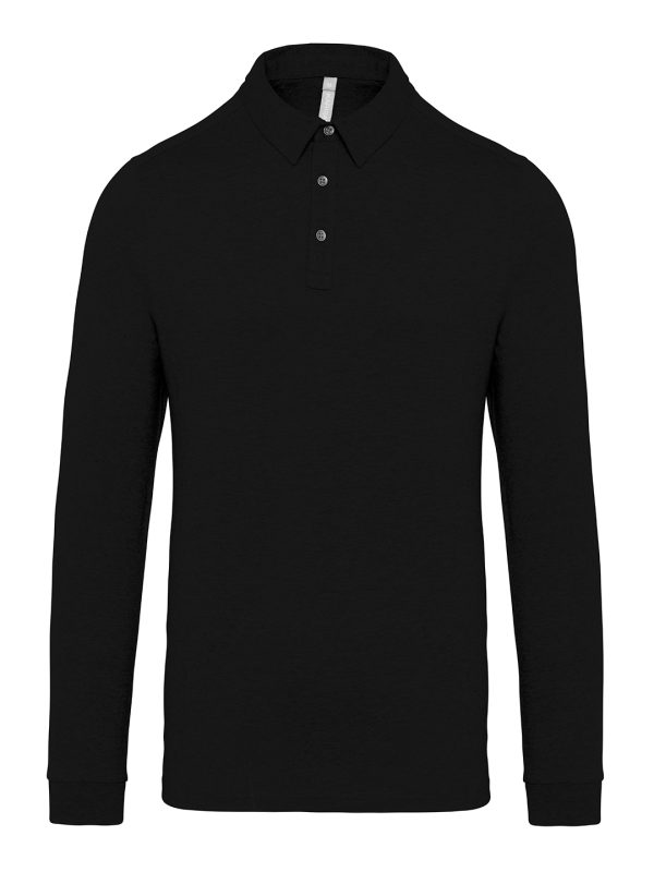 Jersey knit long sleeve polo shirt Black