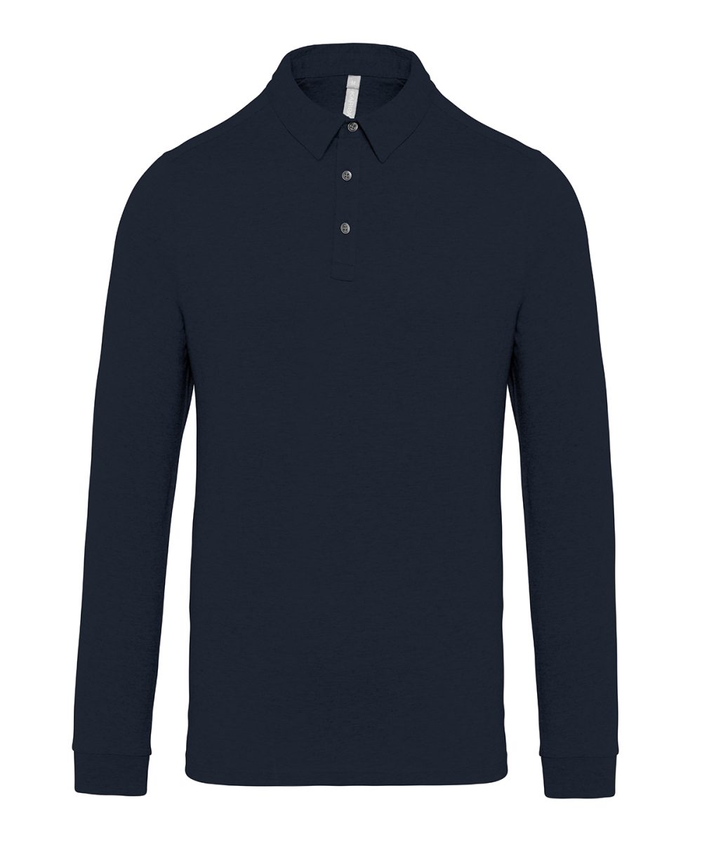 Jersey knit long sleeve polo shirt Navy