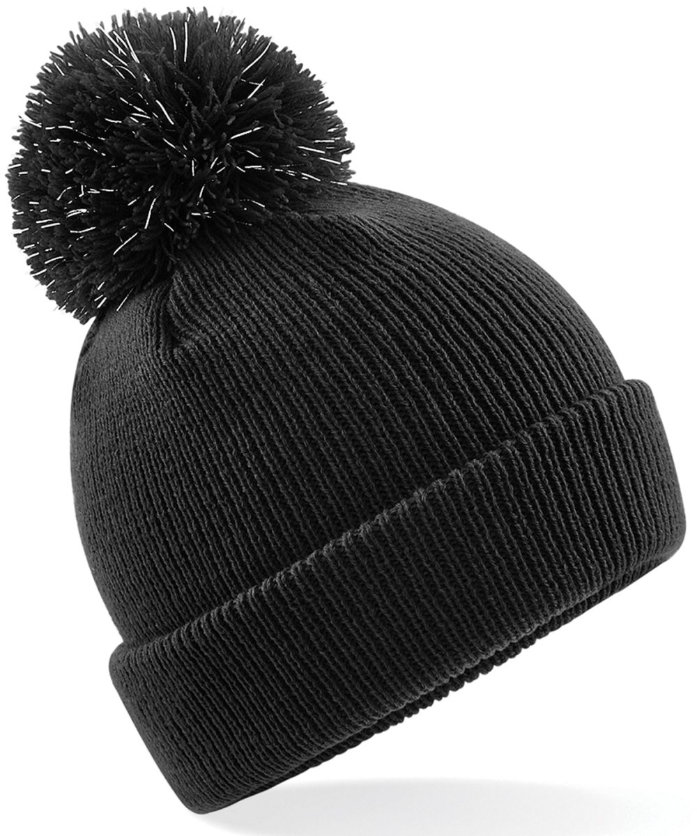 Black Junior reflective bobble beanie