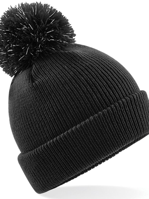 Black Junior reflective bobble beanie