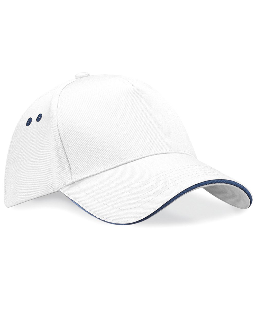 White/French Navy Ultimate 5-panel cap - sandwich peak