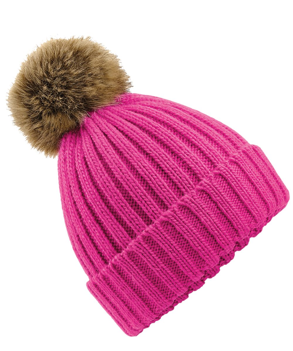 Fuchsia Fur pop pom chunky beanie