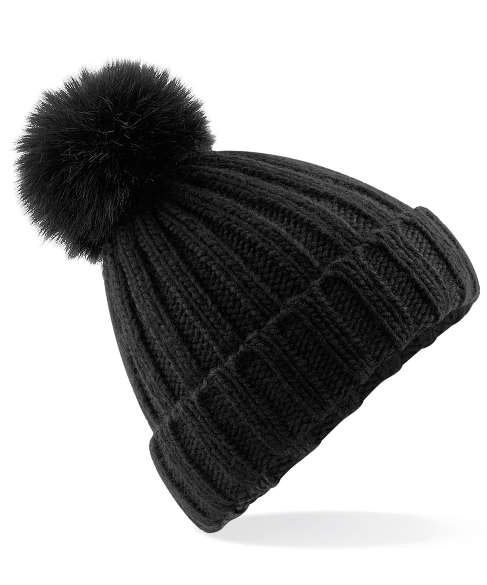 Black Verbier fur pop pom chunky beanie