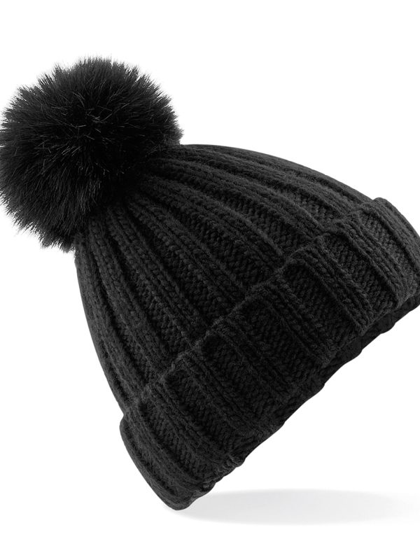 Black Verbier fur pop pom chunky beanie