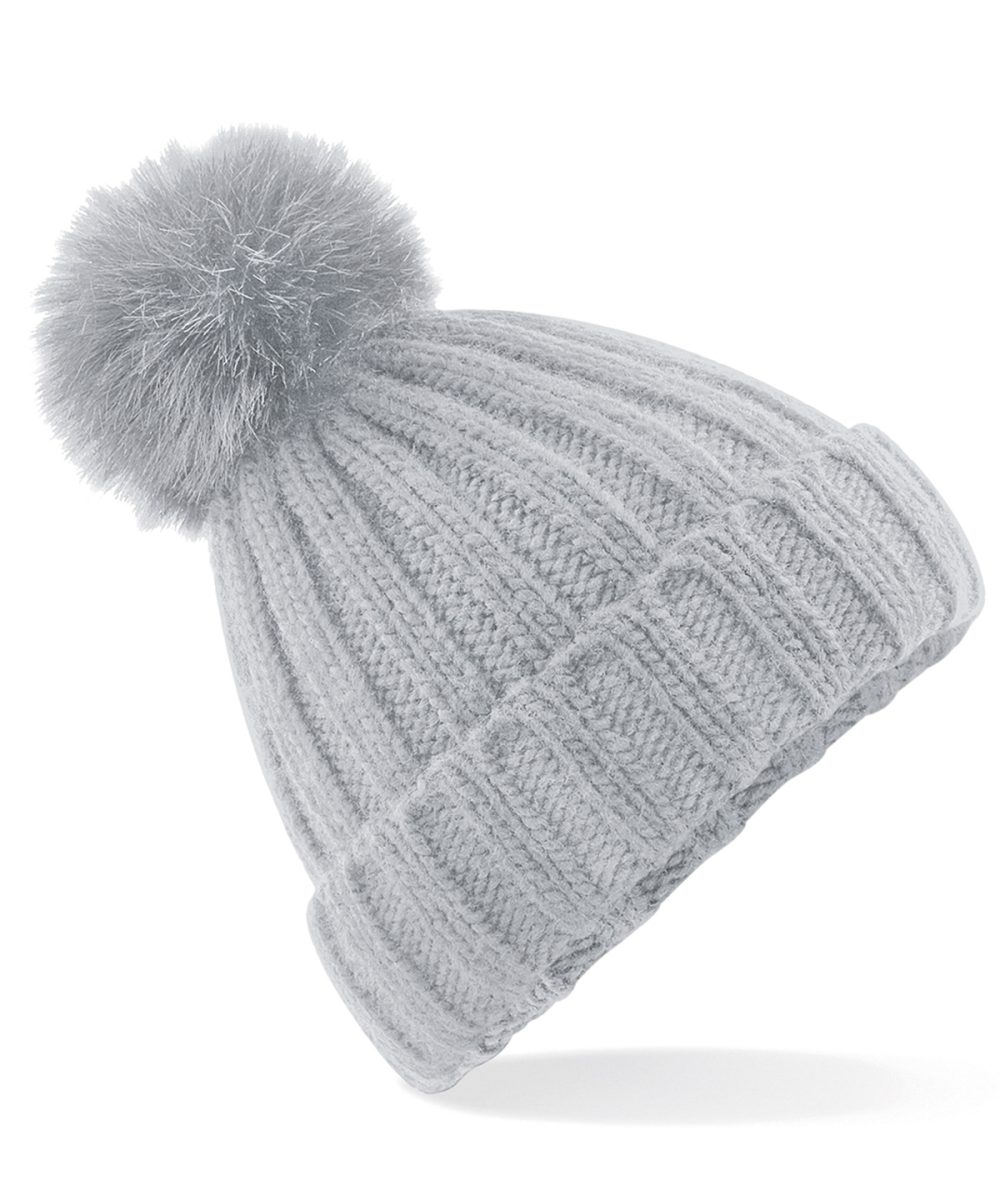 Light Grey Verbier fur pop pom chunky beanie