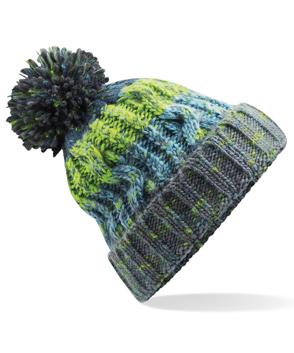 Electric Grey Corkscrew pom pom beanie