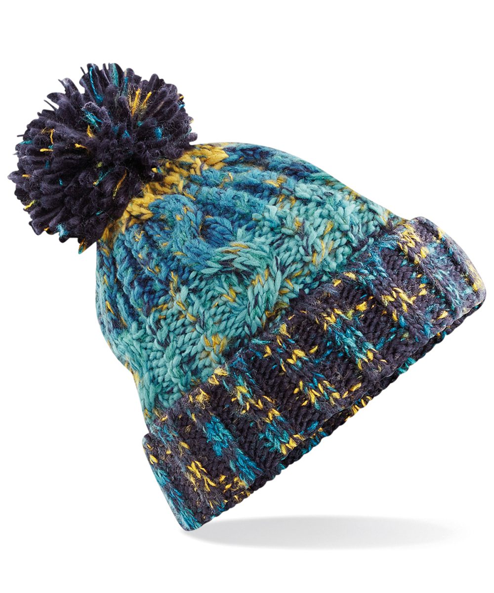 Marine Splash Corkscrew pom pom beanie