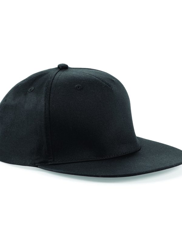 Black 5-panel snapback rapper cap