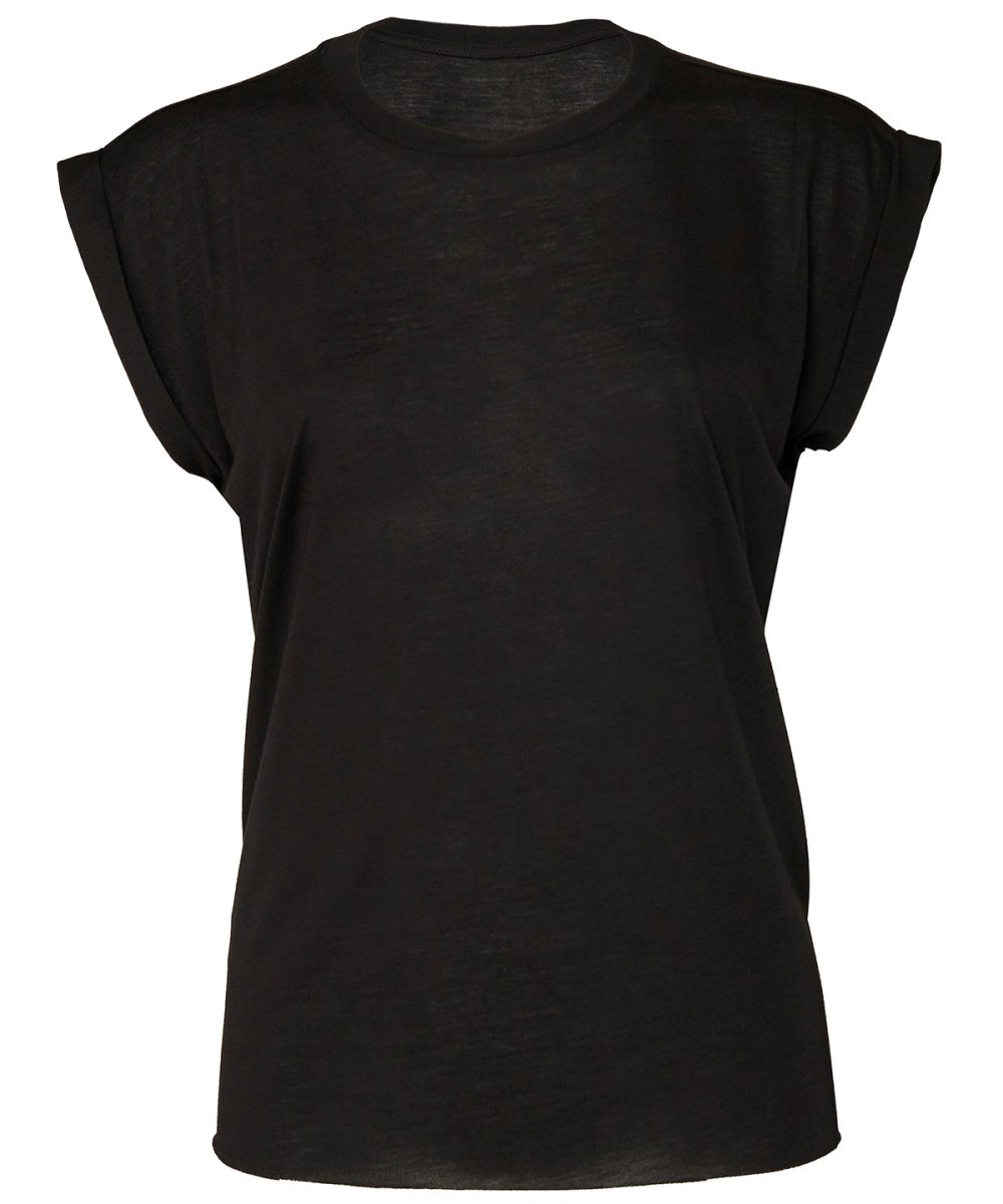 Black Women's flowy muscle tee with rolled cuff