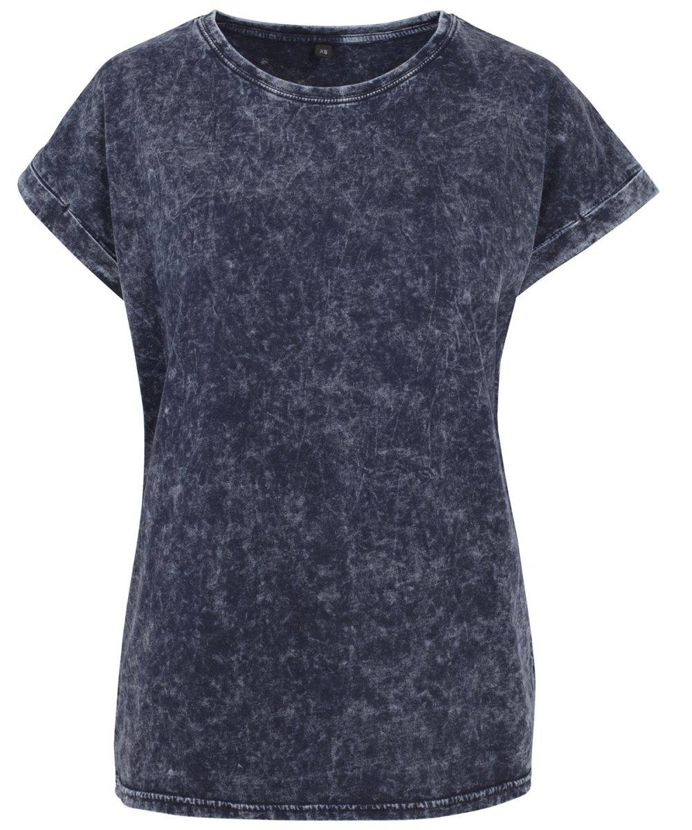 Indigo/White Women's acid washed extended shoulder tee