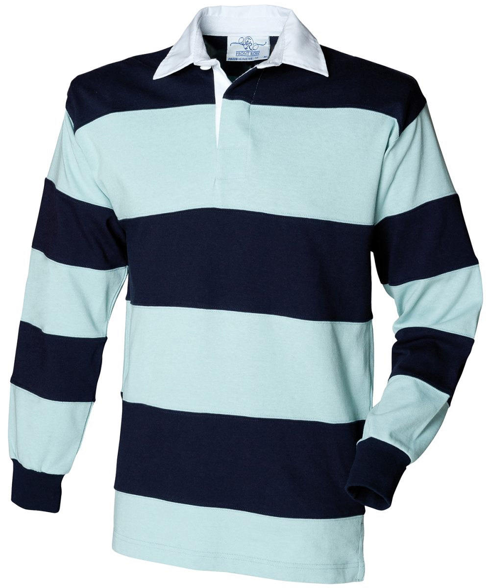 Duck Egg/Navy Sewn stripe long sleeve rugby shirt