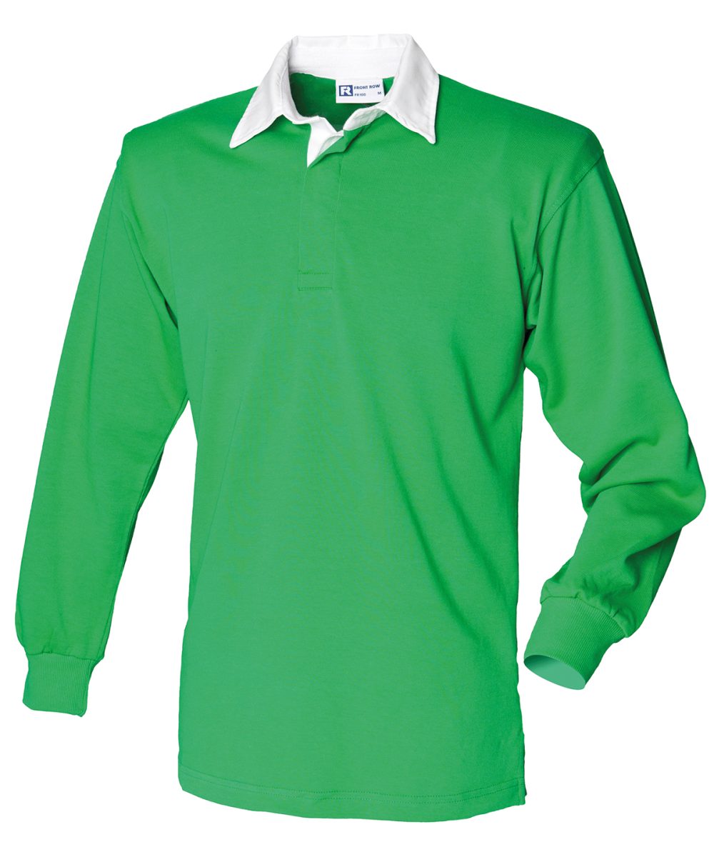 Bright Green/White Long sleeve plain rugby shirt