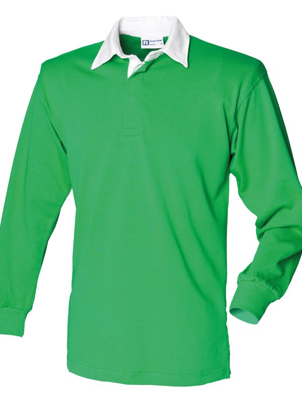 Bright Green/White Long sleeve plain rugby shirt