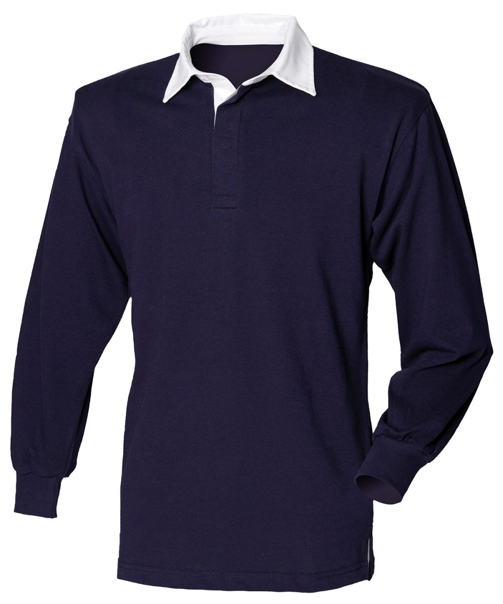 Navy/White* Long sleeve plain rugby shirt