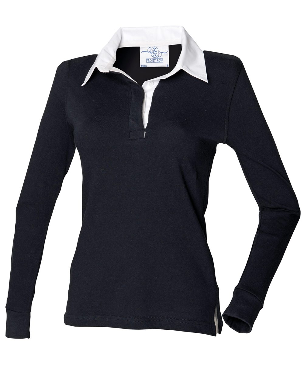 Black/White* Women's long sleeve plain rugby shirt