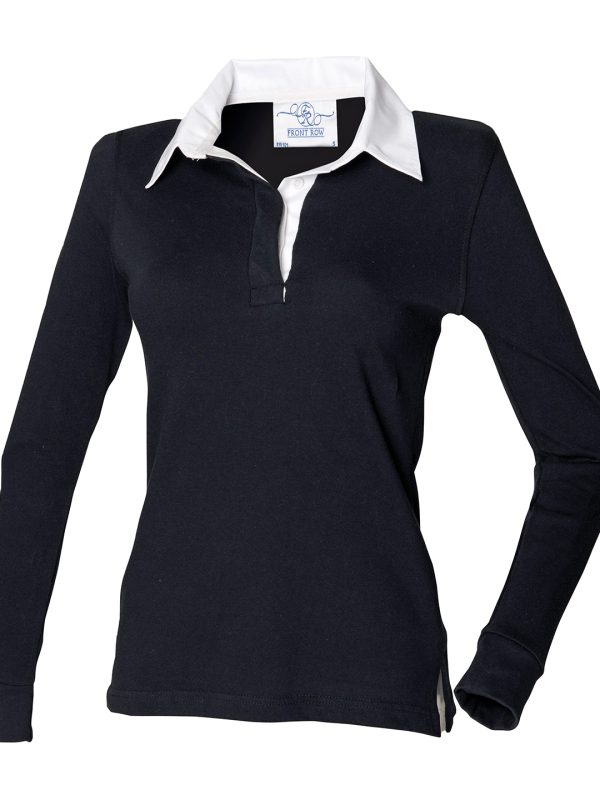 Black/White* Women's long sleeve plain rugby shirt