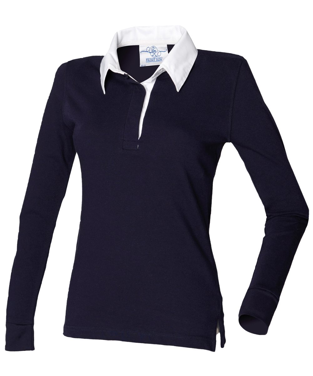 Navy/White* Women's long sleeve plain rugby shirt