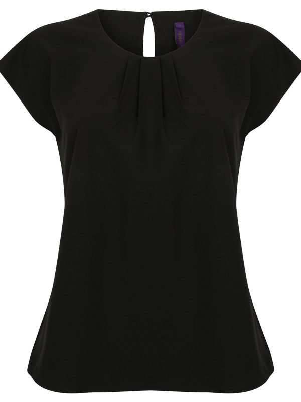 Black Women's pleat front short sleeve blouse