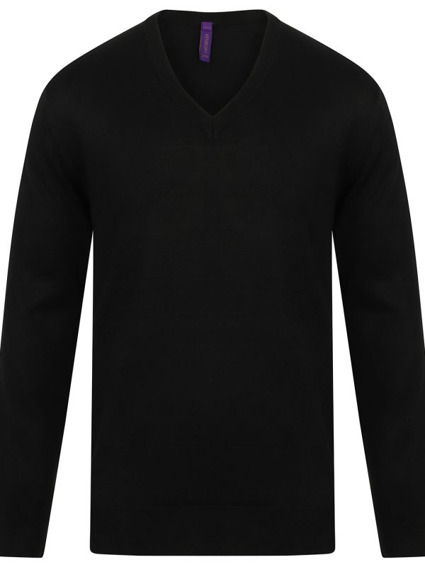 Black Cashmere touch acrylic v-neck jumper