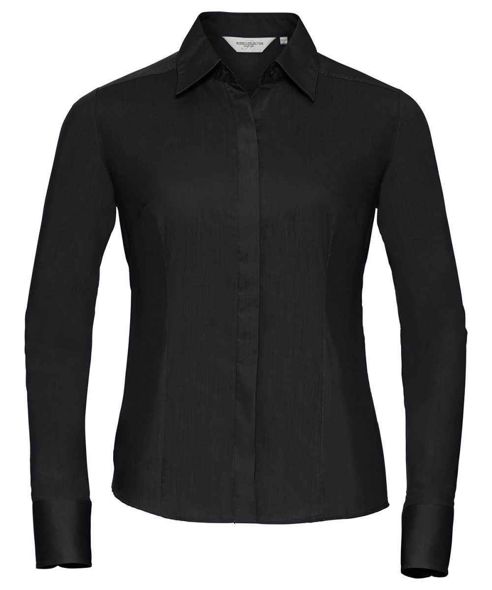 Black Women's long sleeve polycotton easycare fitted poplin shirt