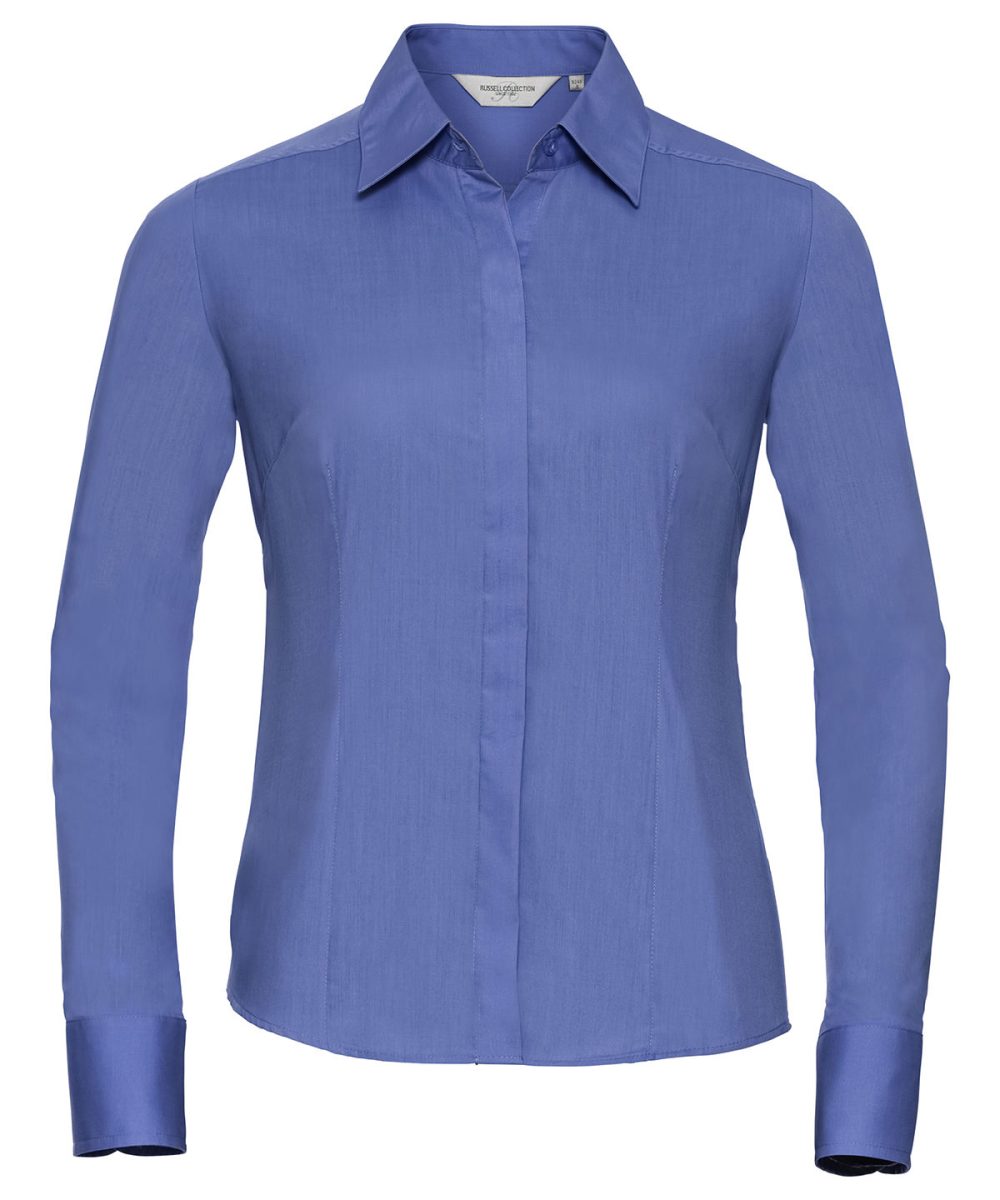 Corporate Blue Women's long sleeve polycotton easycare fitted poplin shirt