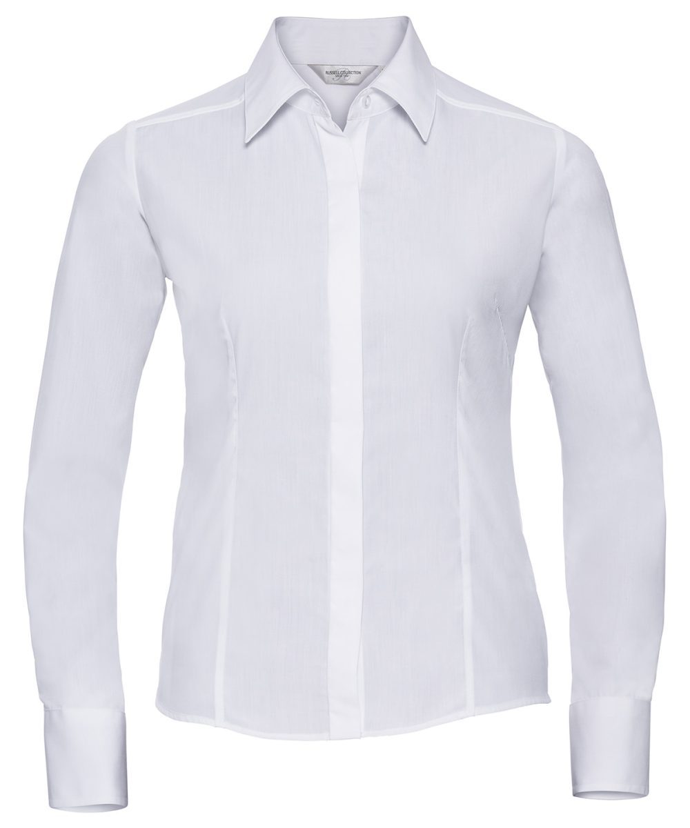 White Women's long sleeve polycotton easycare fitted poplin shirt