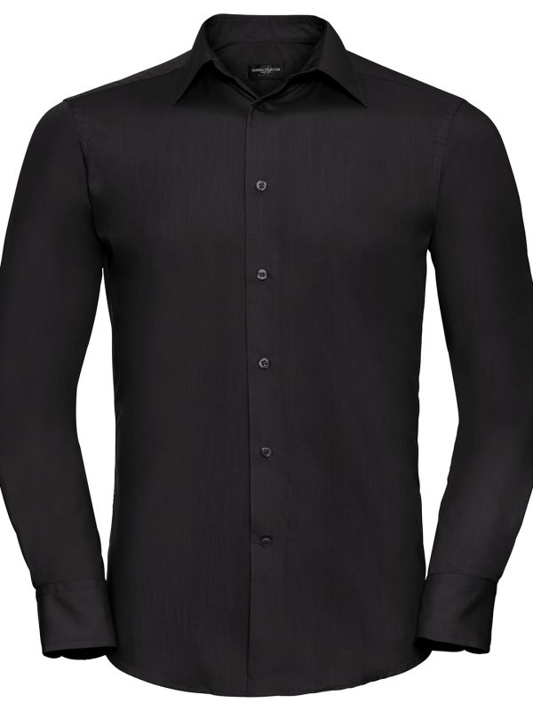 Black Long sleeve polycotton easycare fitted poplin shirt