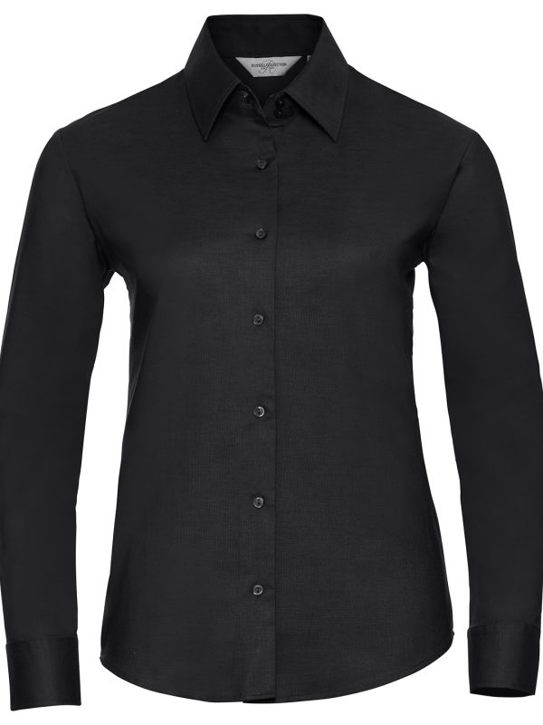 Black Women's long sleeve easycare Oxford shirt