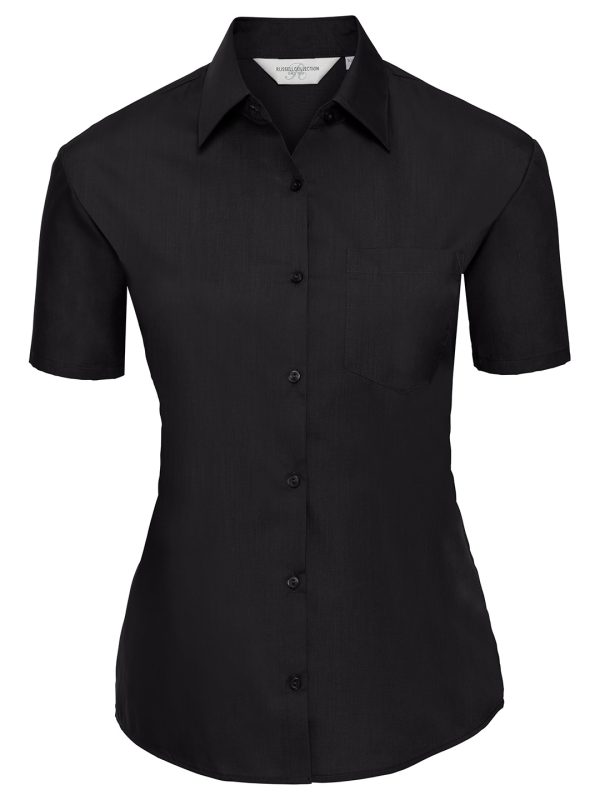 Black Women's short sleeve polycotton easycare poplin shirt