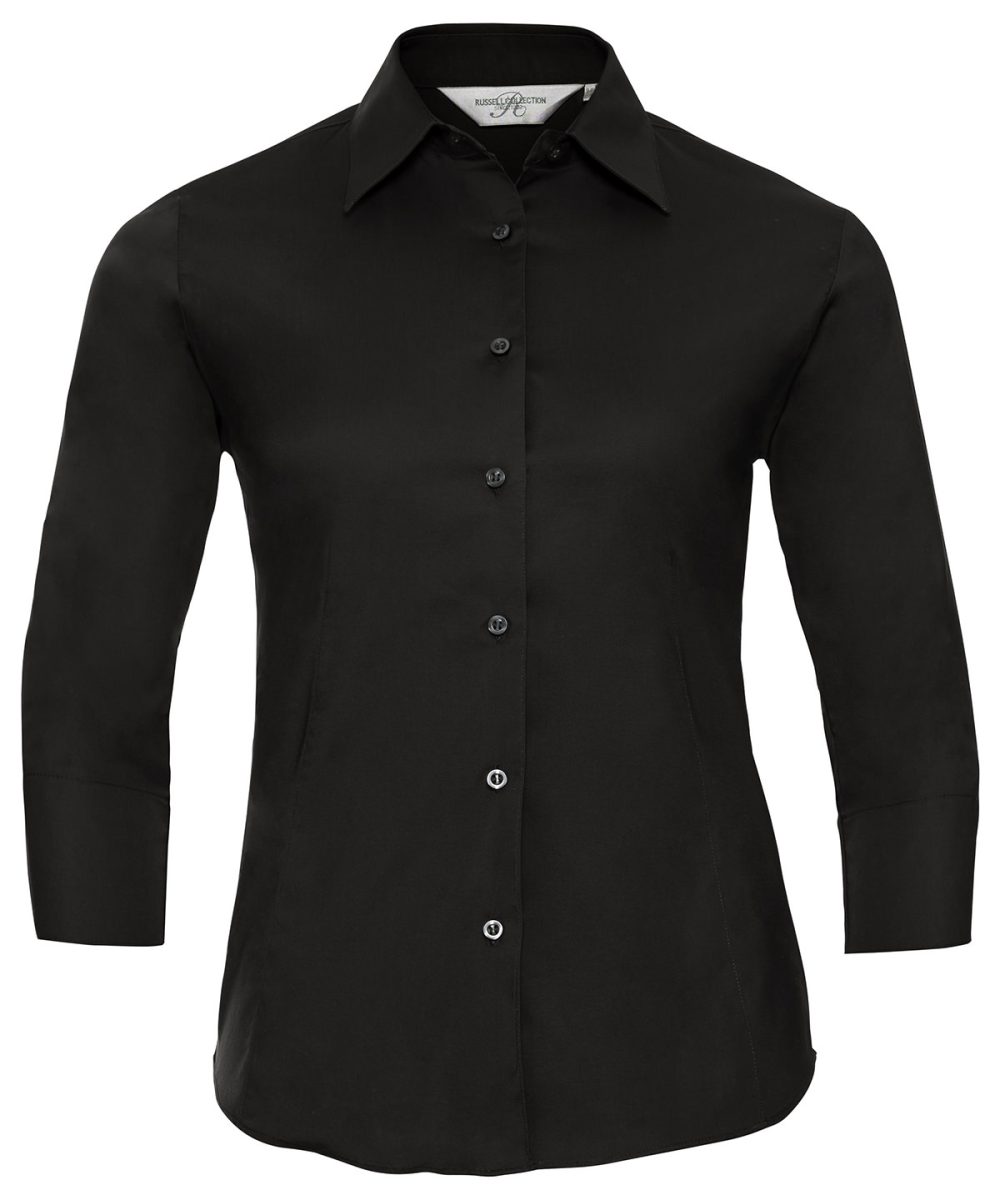 Black Women's ¾ sleeve easycare fitted shirt