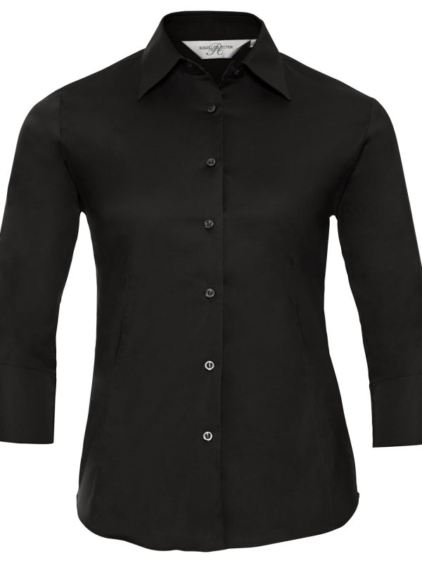 Black Women's ¾ sleeve easycare fitted shirt