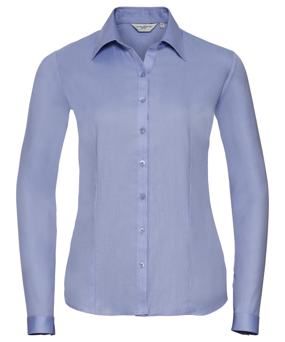 Light Blue Women's long sleeve herringbone shirt