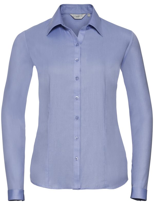 Light Blue Women's long sleeve herringbone shirt