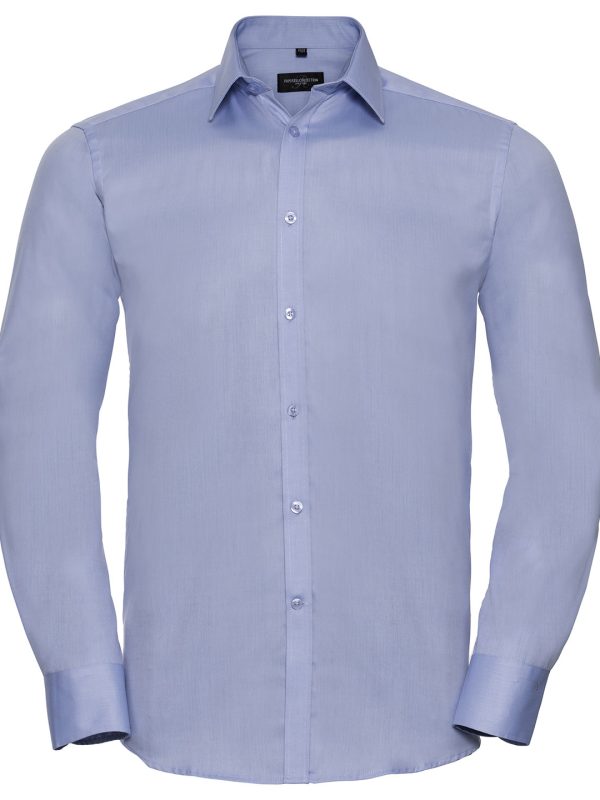 Light Blue Long sleeve herringbone shirt