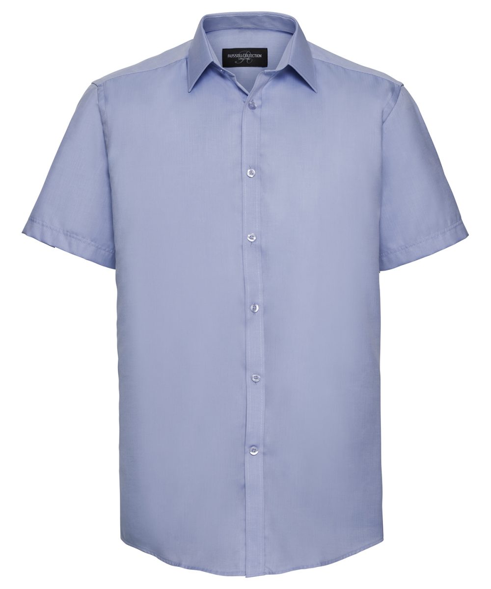 Light Blue Short sleeve herringbone shirt