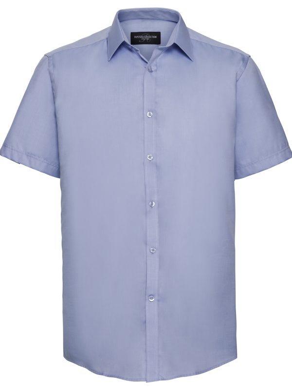 Light Blue Short sleeve herringbone shirt