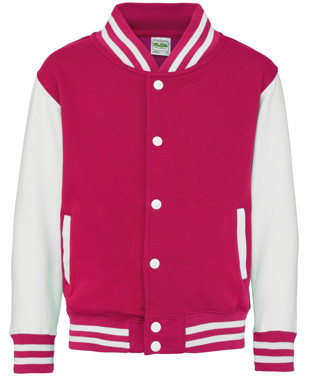 Hot Pink/White Kids varsity jacket