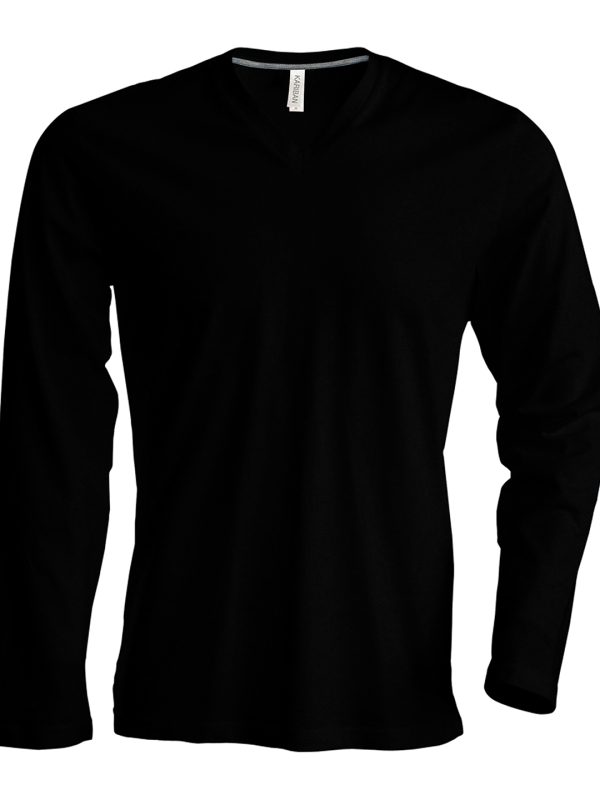 Black Men's long-sleeved V-neck T-shirt